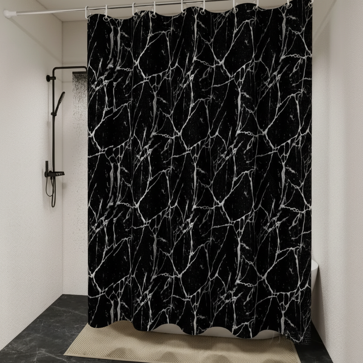 Elegant Marble Effect ShowerNero shower curtain, modern bathroom decor accessory