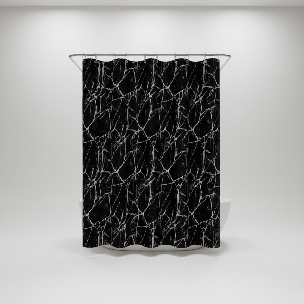 Chic Marble Effect ShowerNero bath curtain, enhancing modern home decor with ease