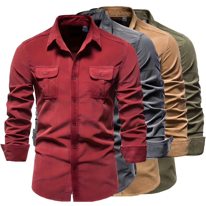 Modern men's Aiden button-up shirt, versatile for casual or formal wear, stylish and comfortable.