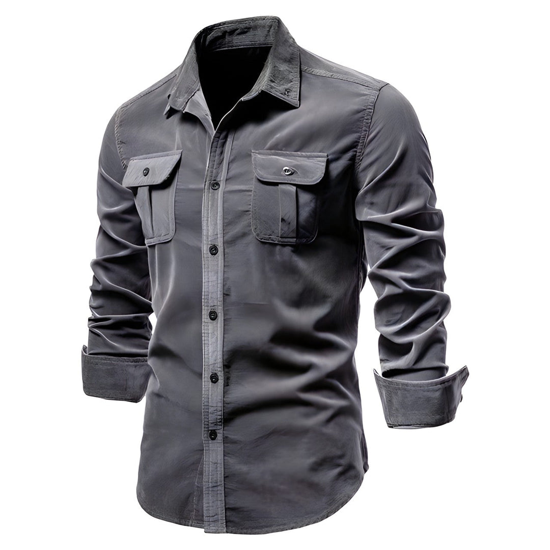 Men's Aiden button-up shirt, a modern and stylish wardrobe staple for comfort & versatility.