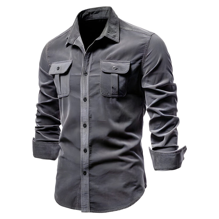 Men's Aiden button-up shirt, a modern and stylish wardrobe staple for comfort & versatility.