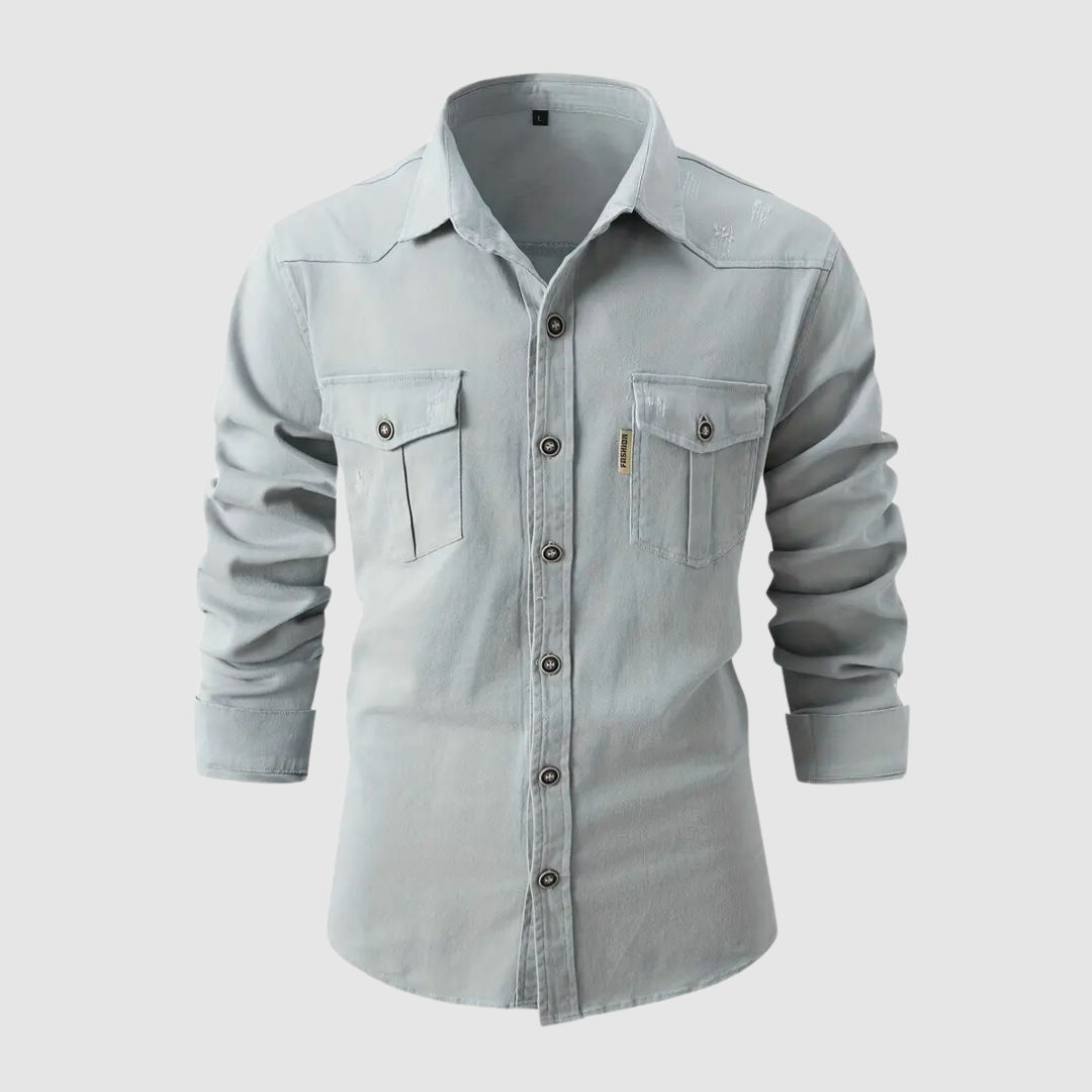 Trendy Kingsley men's button-up shirt, a stylish long-sleeve design for modern casual or smart fashion. New arrival.