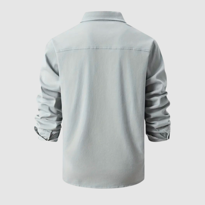 Stylish men's modern fit button-up shirt, ideal for smart casual outfits. Comfortable long-sleeve men's fashion.