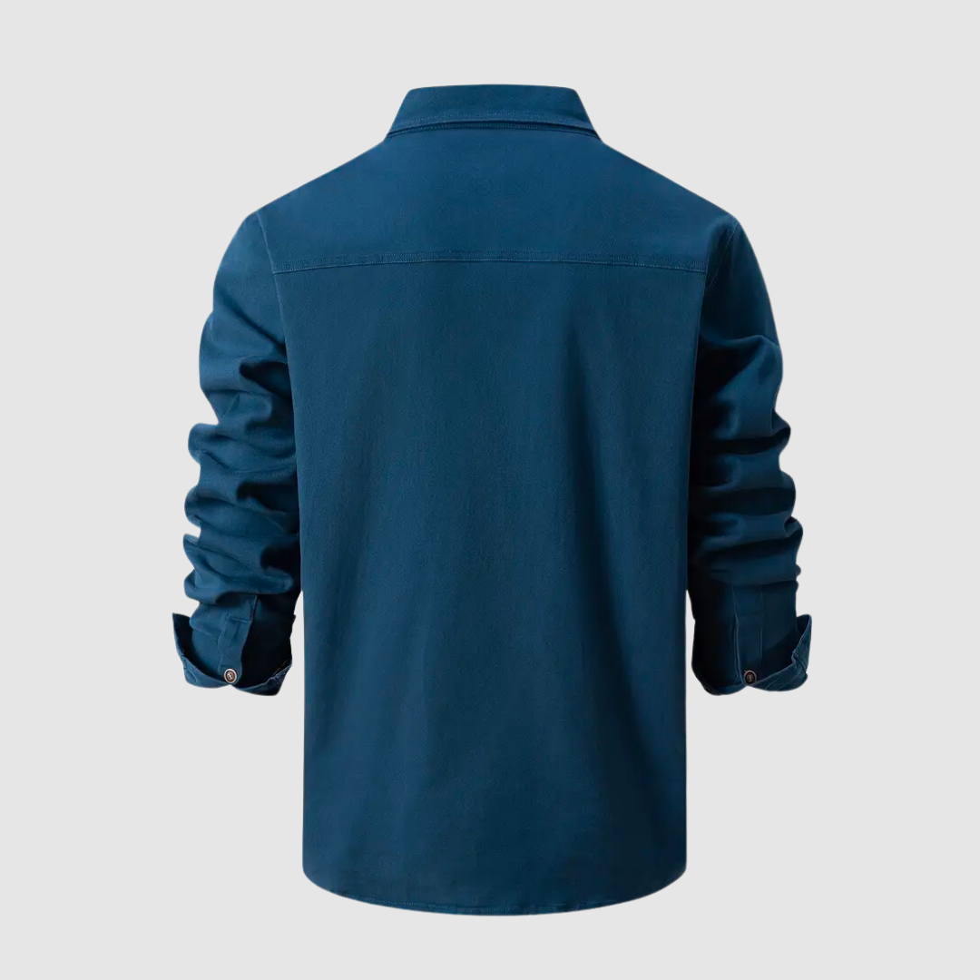 Stylish men's modern button-up shirt, showcasing a trendy design and long sleeves. Perfect for versatile men's fashion.