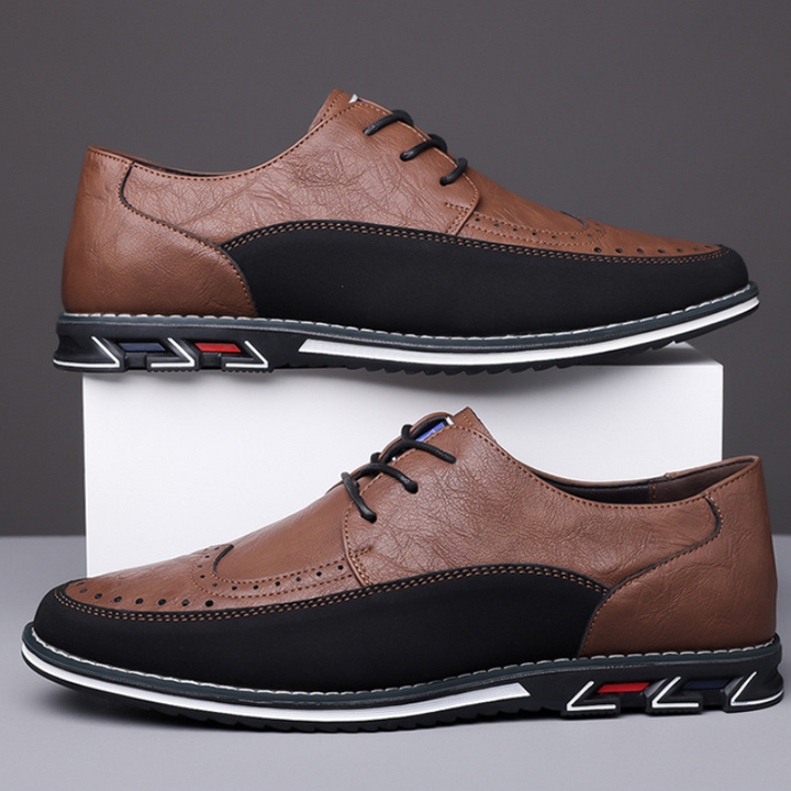 Men's modern hybrid brogue dress shoes, offering comfort and versatile styling.
