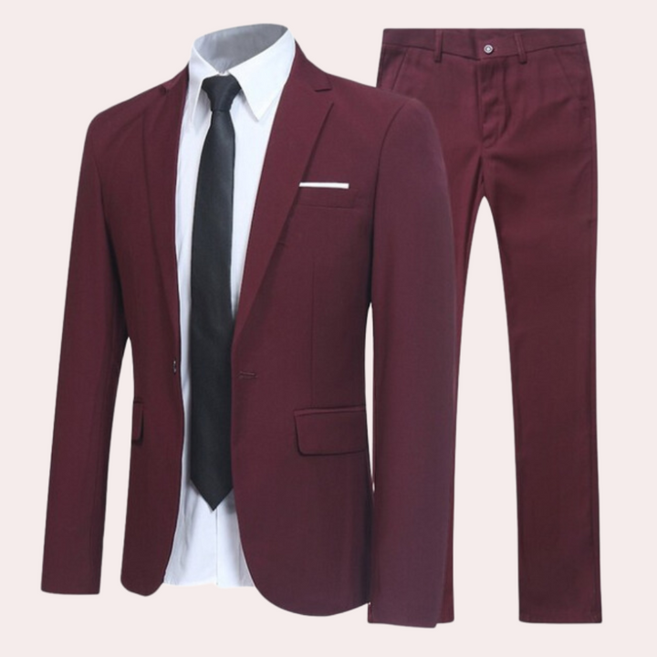 Sophisticated Nathan men's modern slim fit suit. Ideal formal wear for elegant business attire or wedding guest.