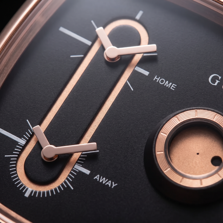 Stylish men's square quartz watch, featuring a dual-time display & genuine leather band. Water resistant.