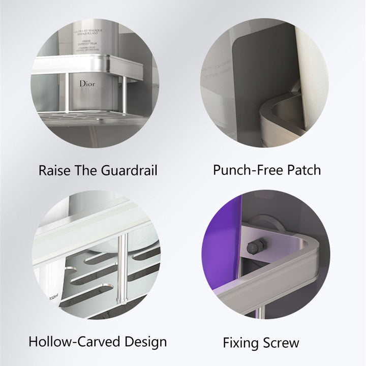 Organize your modern bathroom with this metal suction wall shelf. No-drill for easy storage.