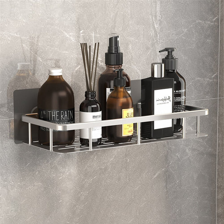 No-drill metal suction shower caddy for modern bathroom accessories & easy storage.