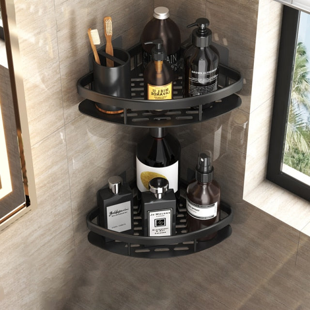 Heavy-duty metal suction cup bathroom shelf. Offers secure no-drill storage for essentials.