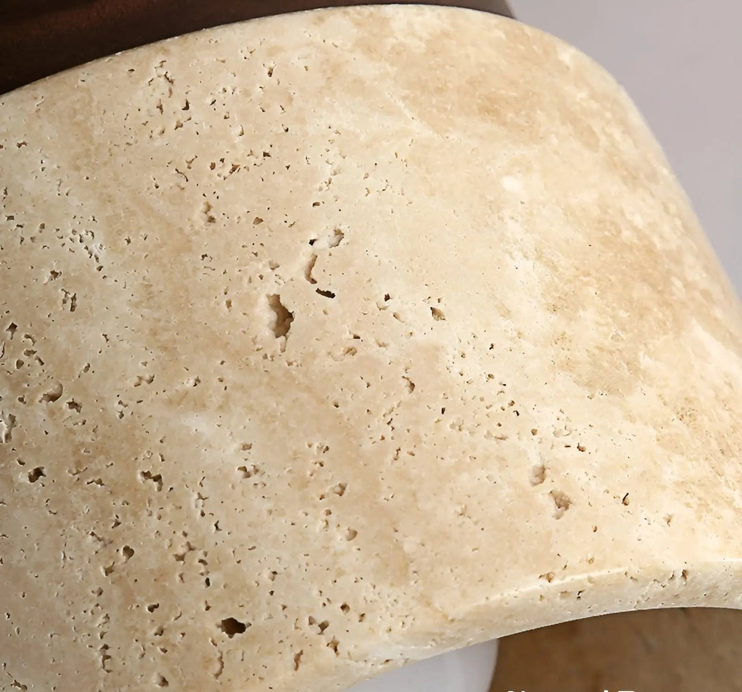 Travertine & wood entryway ceiling lamp, providing a warm, modern minimalist lighting experience.