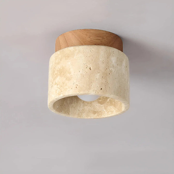 Stylish home lighting fixture: ceiling lamp crafted from travertine & wood, for a serene ambiance.
