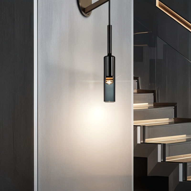Modern minimalist wall lamp with elegant smoked glass shade, perfect for ambient lighting.