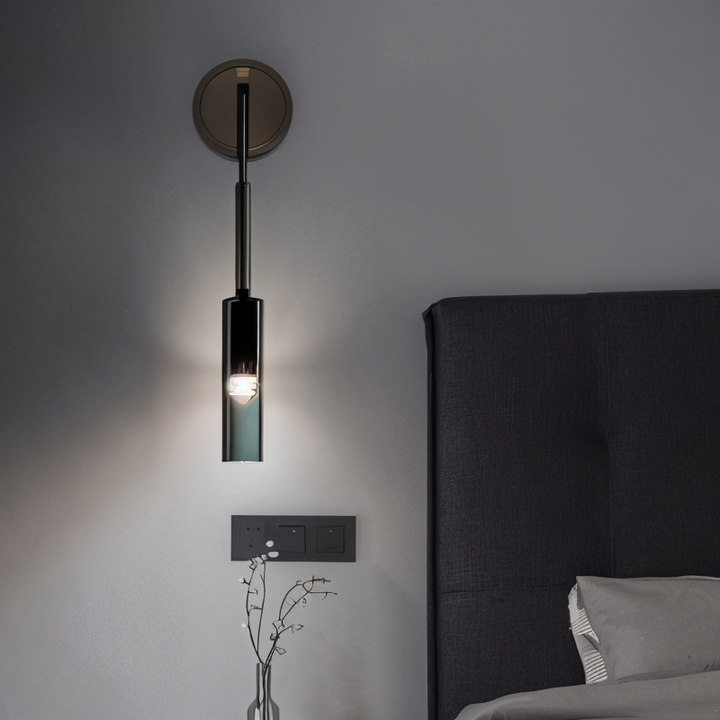 Orvane minimalist modern wall lamp, featuring a beautiful smoked glass shade for accent lighting.