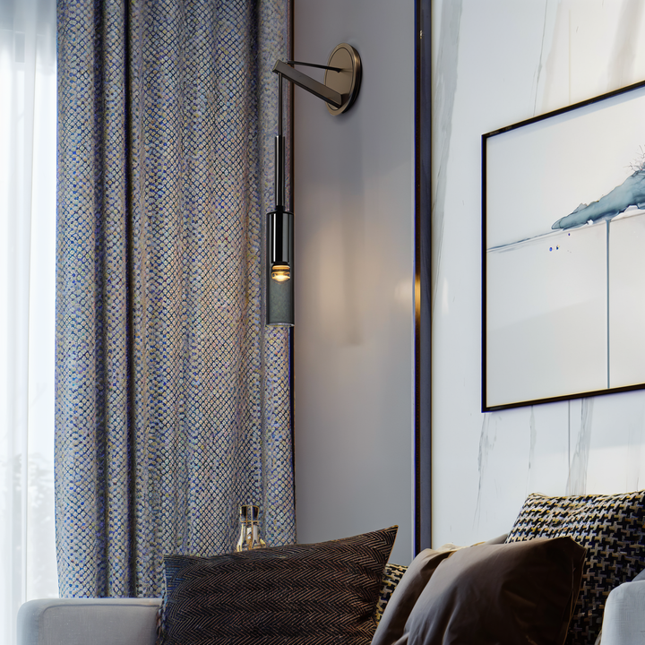 Orvane minimalist smoked glass wall lamp, a modern lighting fixture creating ambient light.