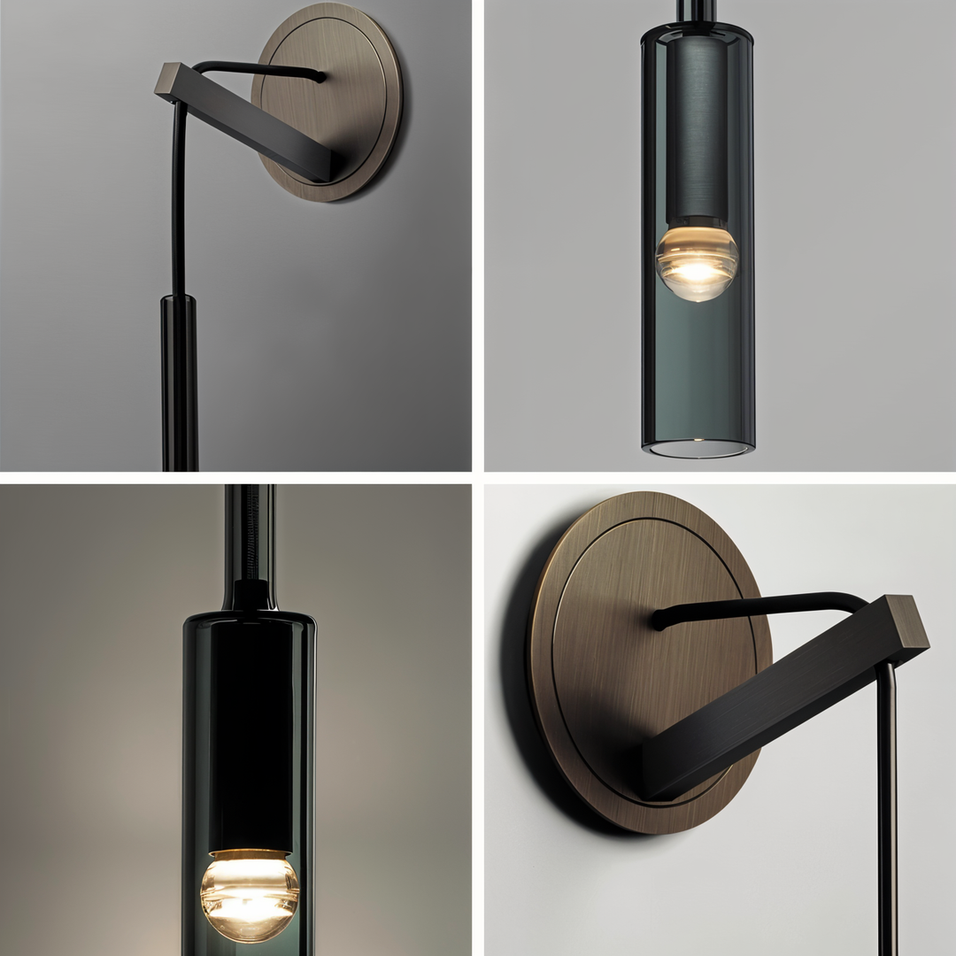Modern accent lamp: minimalist wall lamp with a sleek smoked glass shade for stylish home decor.