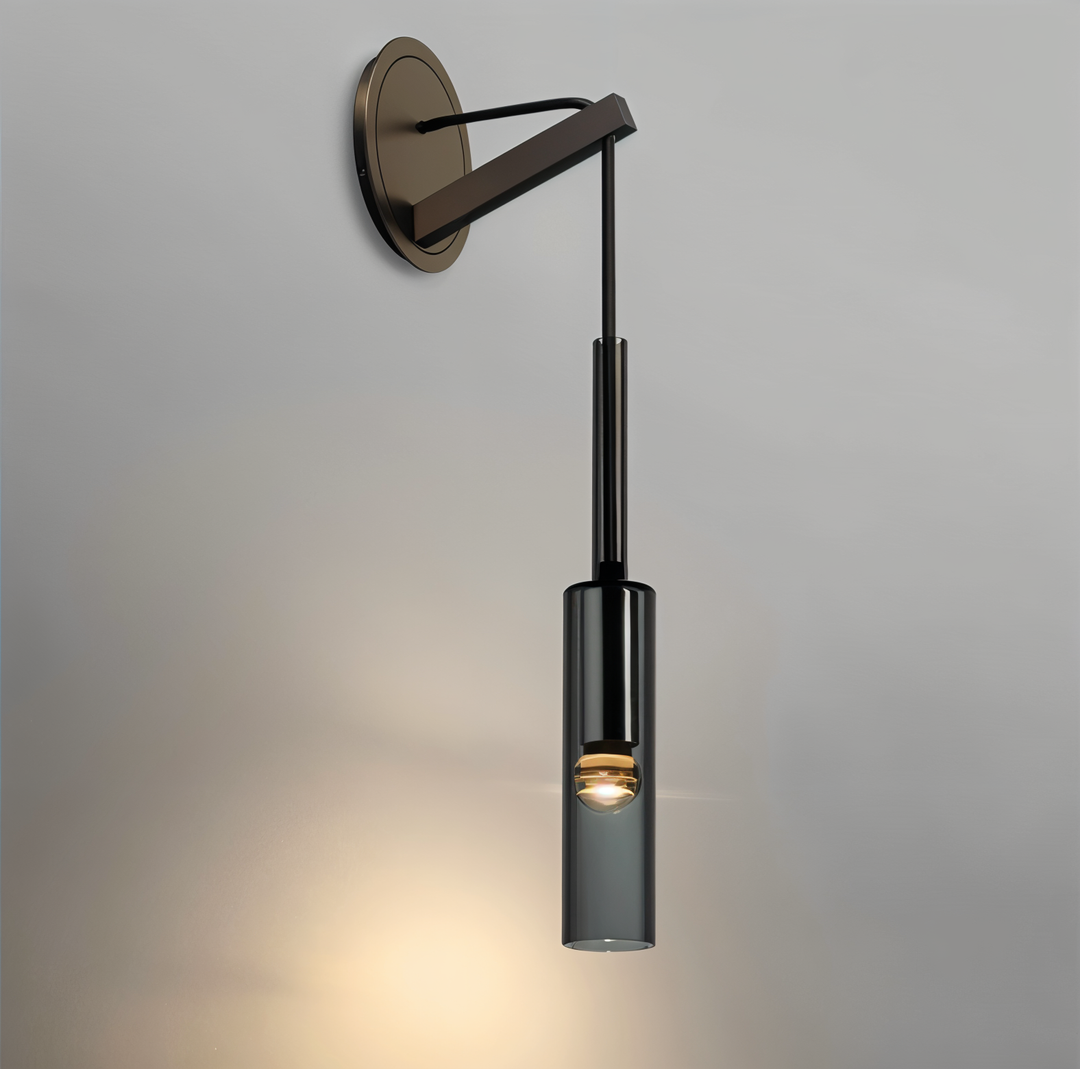 Contemporary wall lamp with a minimalist frame and captivating smoked glass design, enhancing any room.