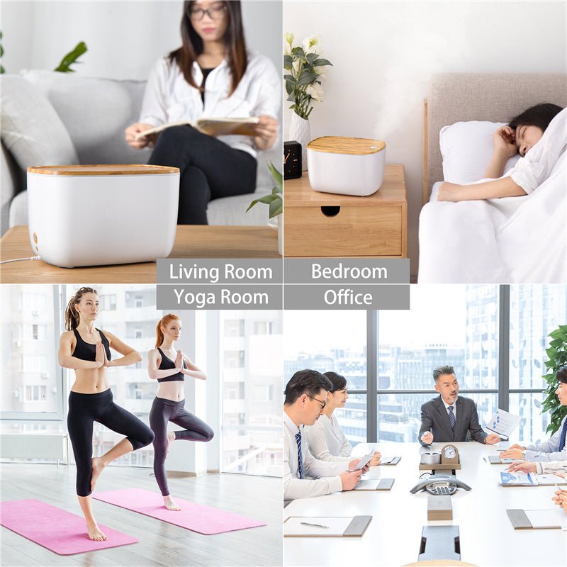 Multifunctional MistFlow humidifier & aroma diffuser for improved air quality, relaxation & essential oil therapy.