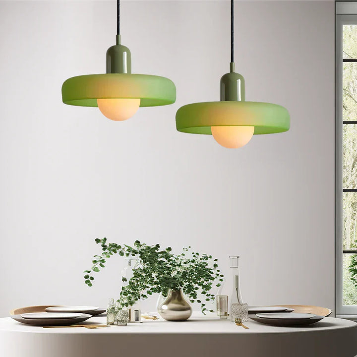 Minimalist hanging lamp, sleek design, perfect for a modern office or study.