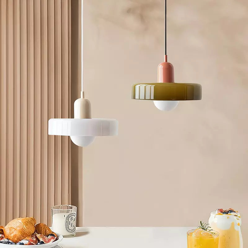 Elegant glass pendant light, modern design, perfect for a sophisticated entryway.