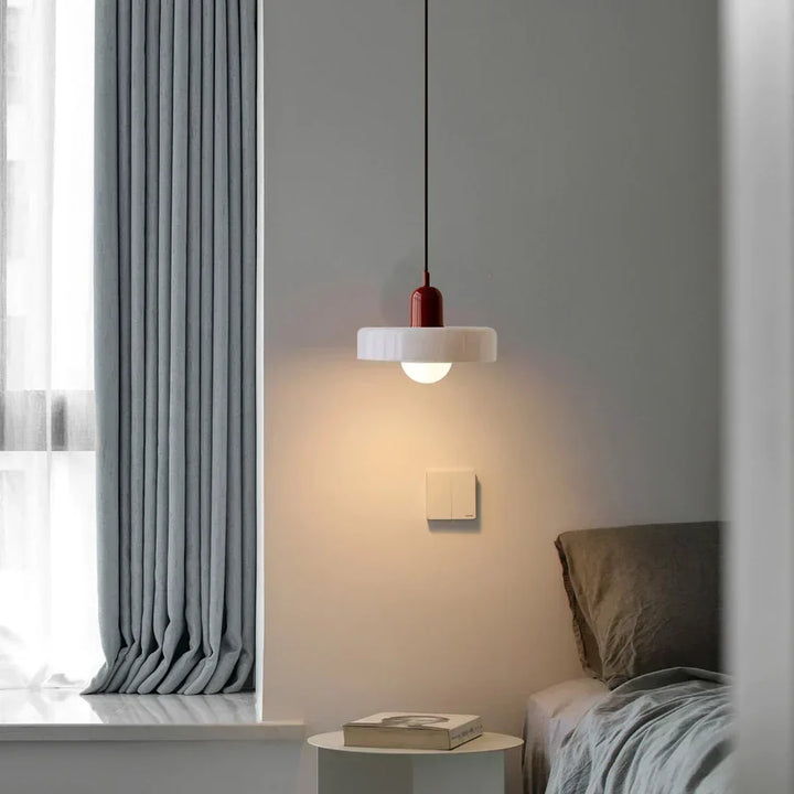 Modern decor pendant, smoked glass, provides soft, ambient lighting.