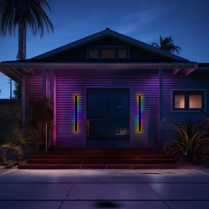 Weather-resistant modern LED wall lamp. Perfect linear lighting for contemporary gardens.