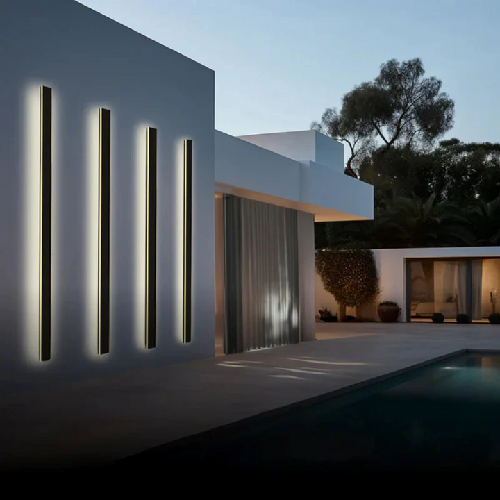 Energy-efficient modern LED wall lamp. Stylish LineaGlow exterior lighting for home improvement.
