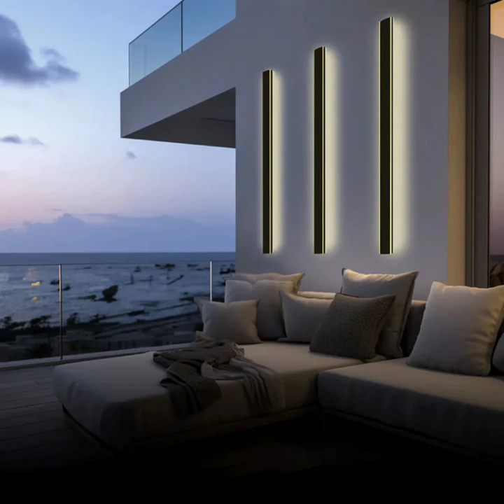 LineaGlow linear LED wall light. Contemporary waterproof design for exterior home lighting.