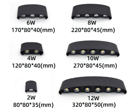 Bright outdoor LED wall fixture, modern design for efficient garden & patio lighting.