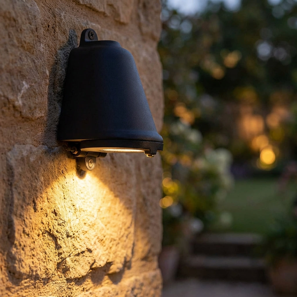 Modern outdoor wall sconce, black finish LED patio light, weatherproof for garden decor