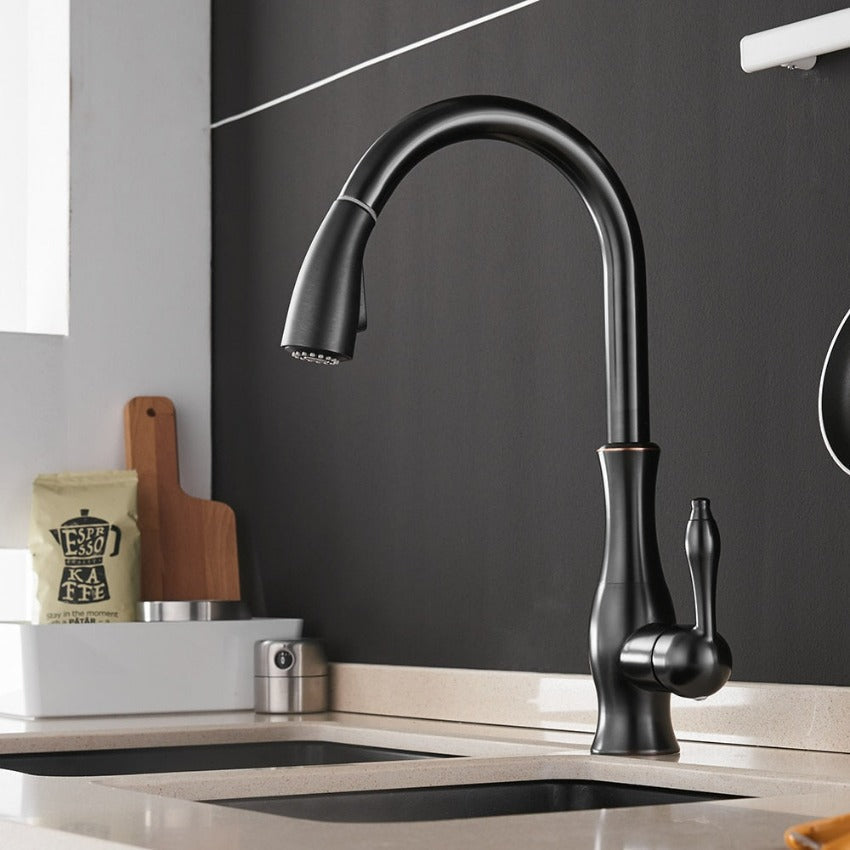 Durable modern pull-out kitchen faucet, perfect for a stylish kitchen upgrade and efficient cleaning.