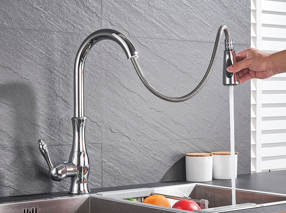 Retractable stainless steel kitchen faucet for modern kitchens, enhancing functionality and design.