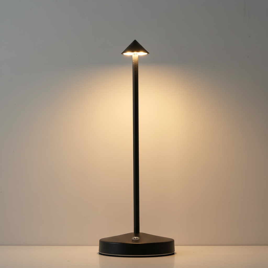 Portable LED desk lamp, GlowArrow. Rechargeable for modern mood lighting anywhere.