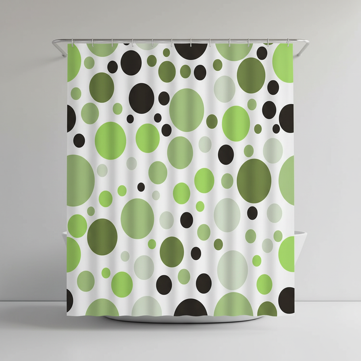 Contemporary RippleDot shower curtain for modern bathroom decor, waterproof and durable polyester fabric.