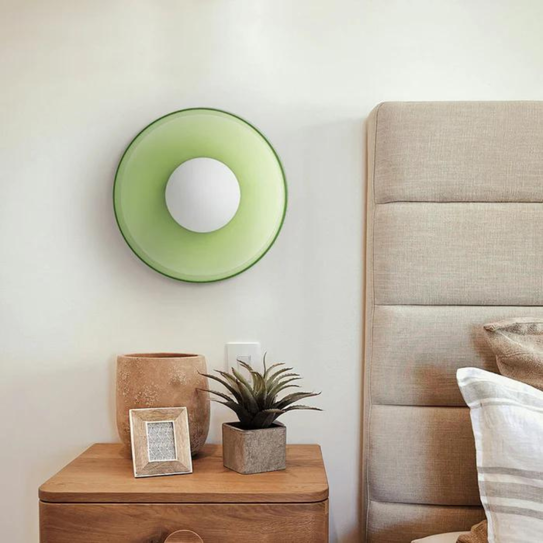 Modern round glass ceiling lamp, decorative flush mount for living room lighting.