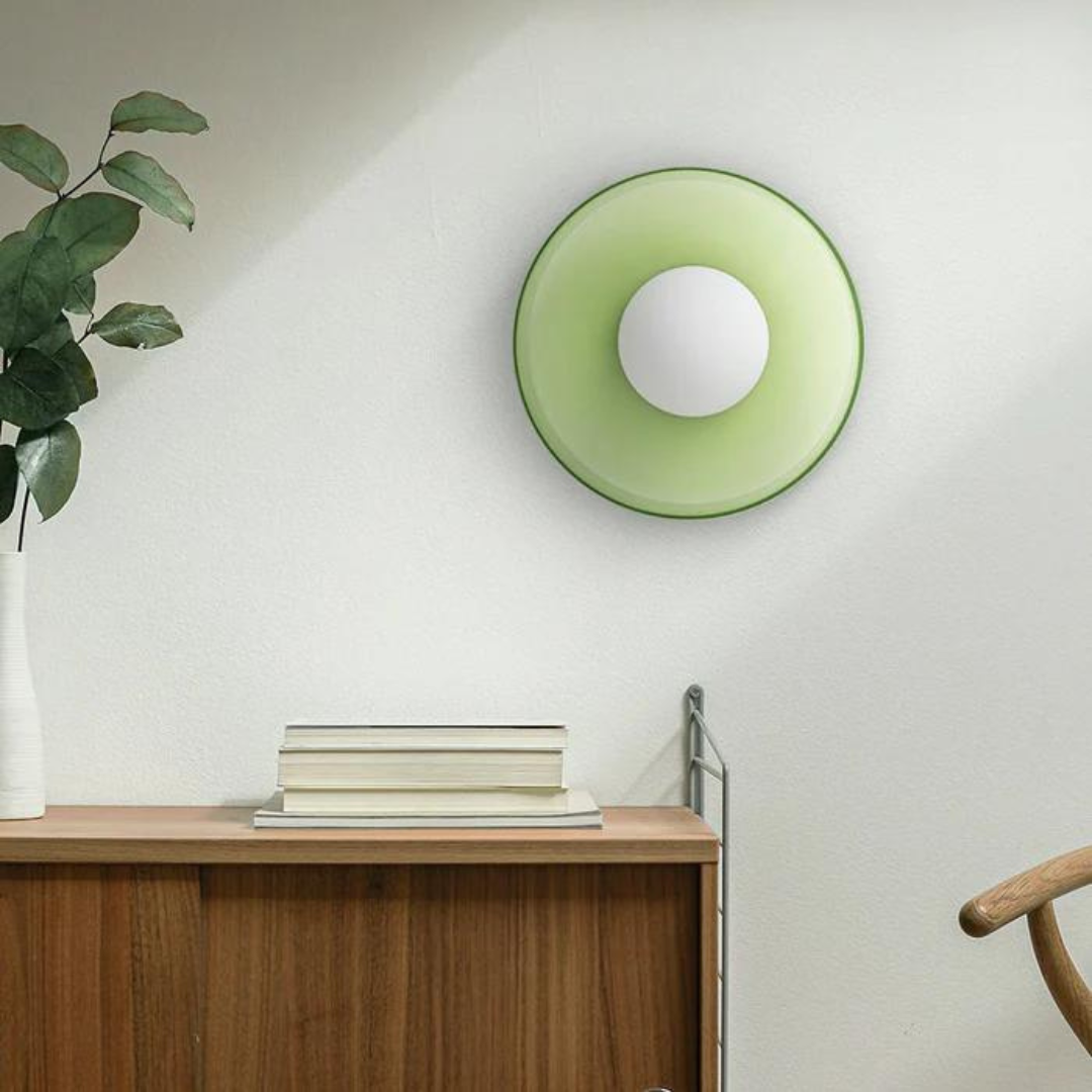 Stylish round flush mount ceiling lamp, modern elegance for bedrooms.