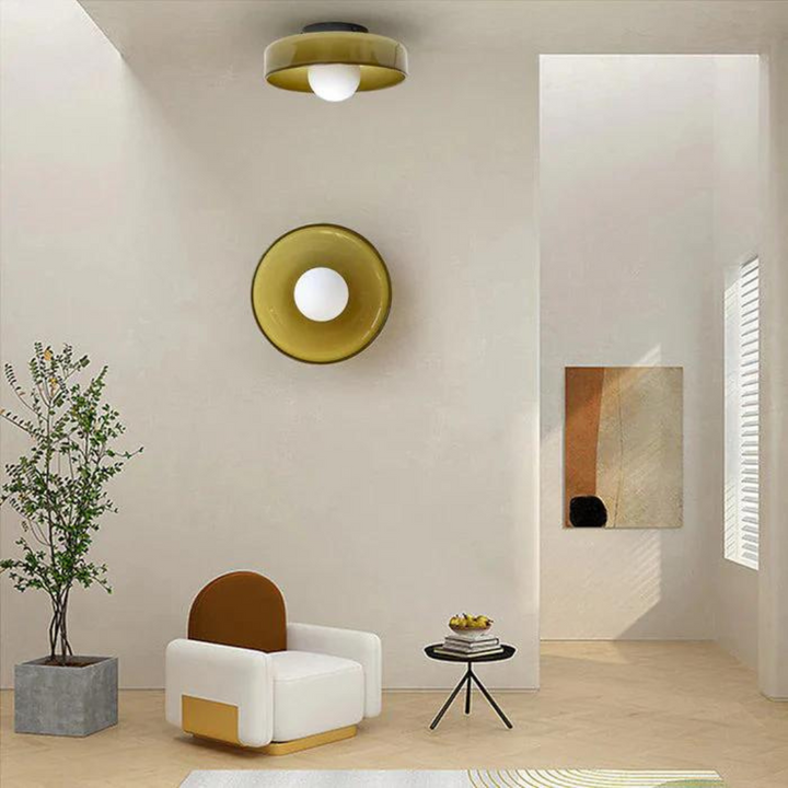 Decorative round glass ceiling lamp, contemporary fixture for versatile lighting.