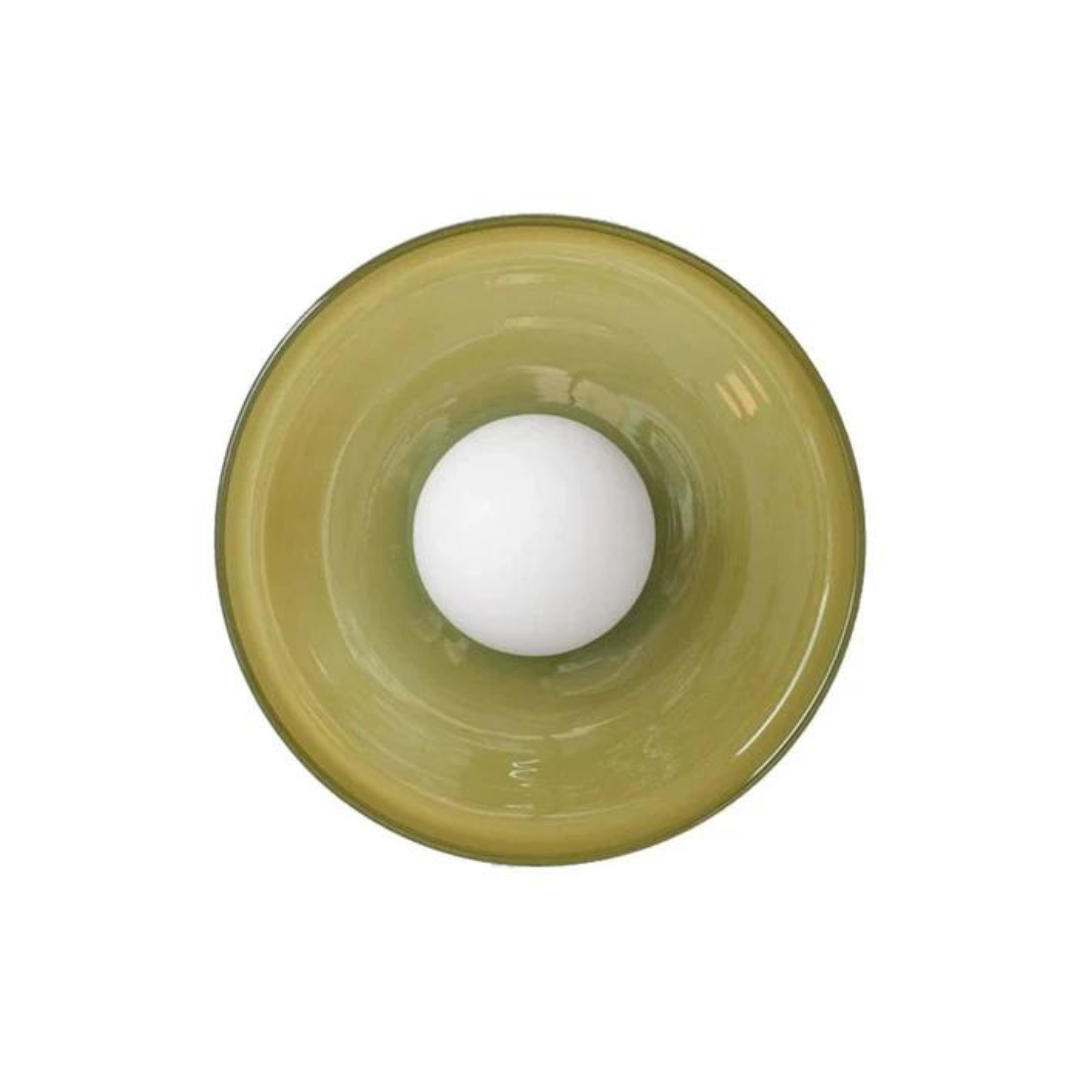 Modern round glass ceiling lamp, decorative & functional for interior design.