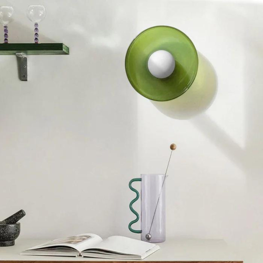 Flush mount round glass ceiling lamp, decorative light for modern hallways.