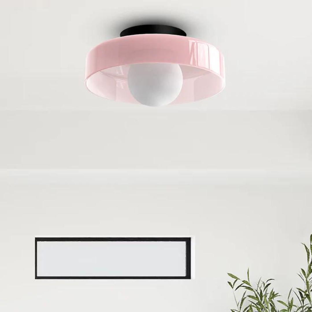 Stylish round glass ceiling lamp, versatile lighting for modern interior spaces.