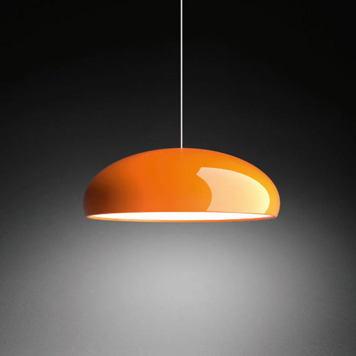 Round LED pendant light for bedroom, living room, & modern home decor, offering elegant illumination.