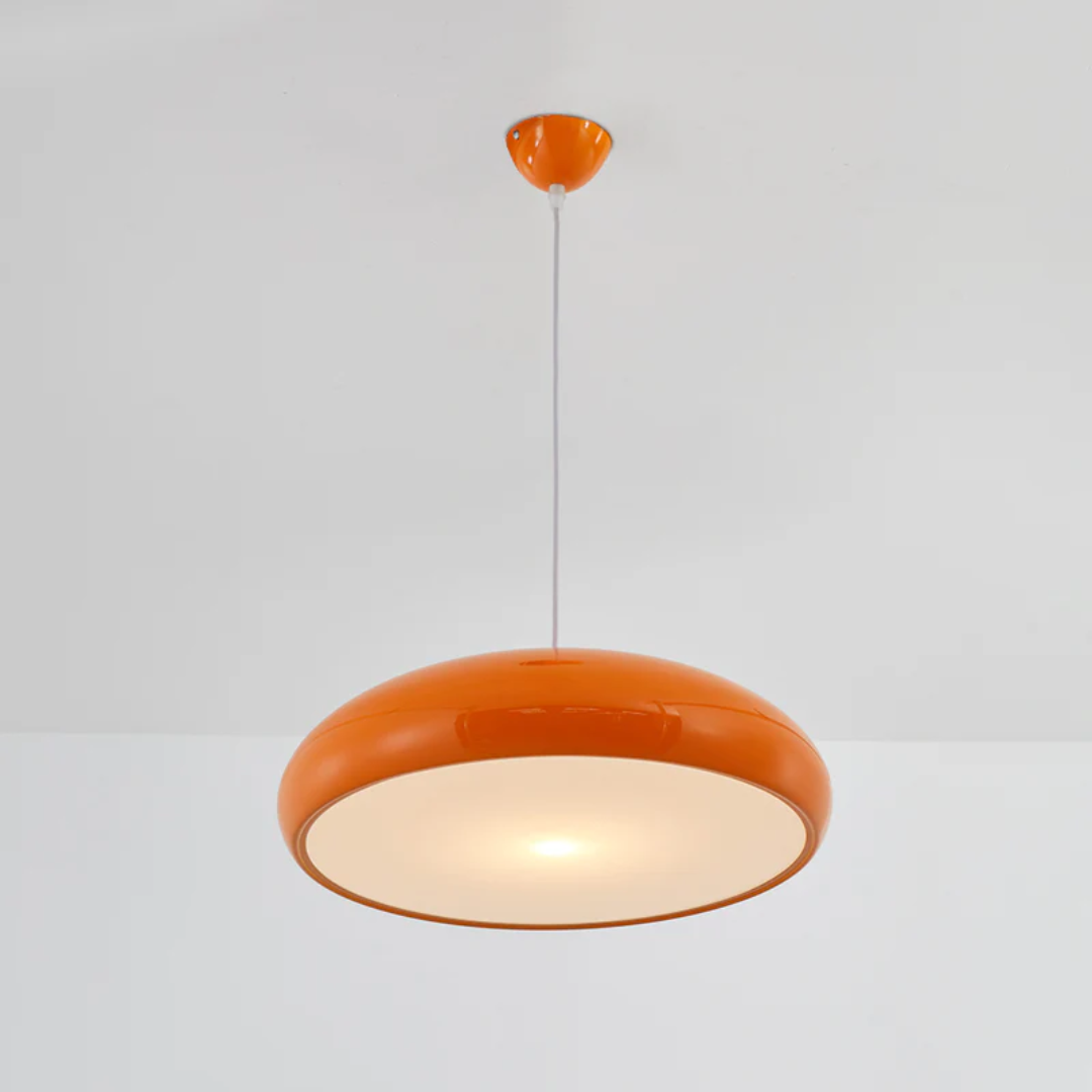 Stylish modern round LED pendant lamp, energy-efficient contemporary indoor lighting solution.