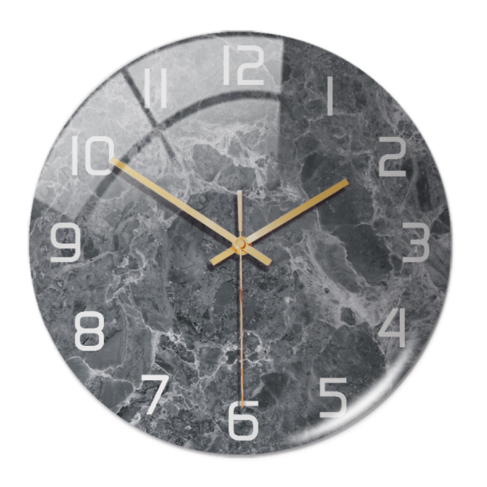 Decorative modern round wall clock, faux marble design, great gift idea for home accents.
