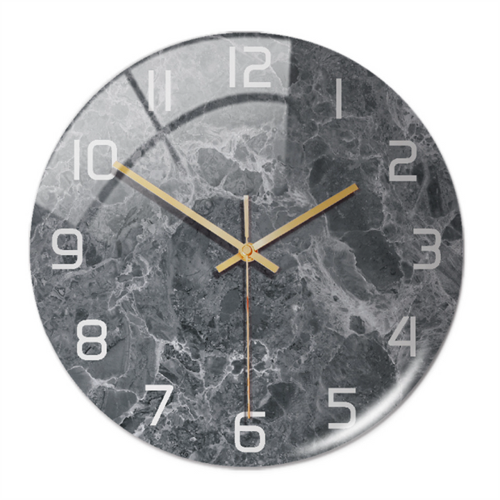 Decorative modern round wall clock, faux marble design, great gift idea for home accents.