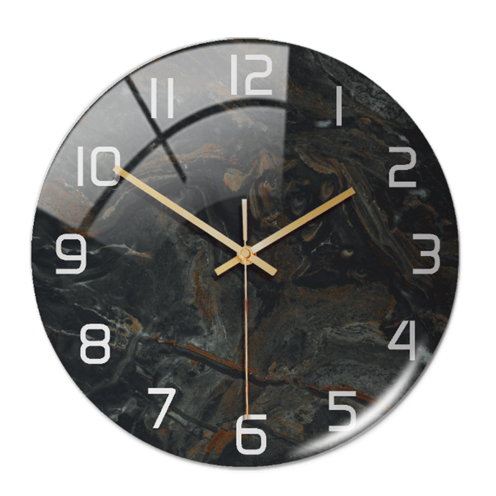 Elegant modern round clock, faux marble design, adds sophistication to any room.