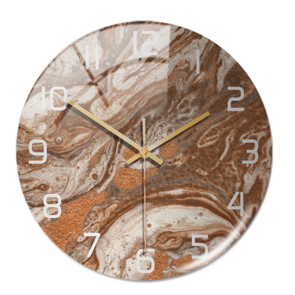 Modern living room wall clock, round faux marble design, a stylish focal point.