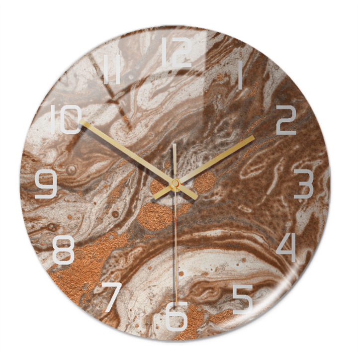 Modern living room wall clock, round faux marble design, a stylish focal point.