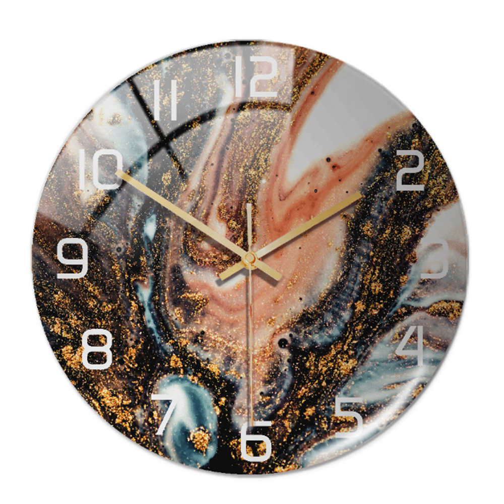 Acrylic faux marble round clock, quiet operation, ideal for contemporary kitchen decor.