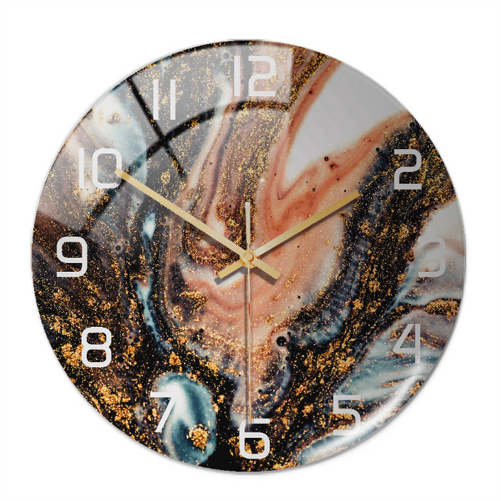 Acrylic faux marble round clock, quiet operation, ideal for contemporary kitchen decor.