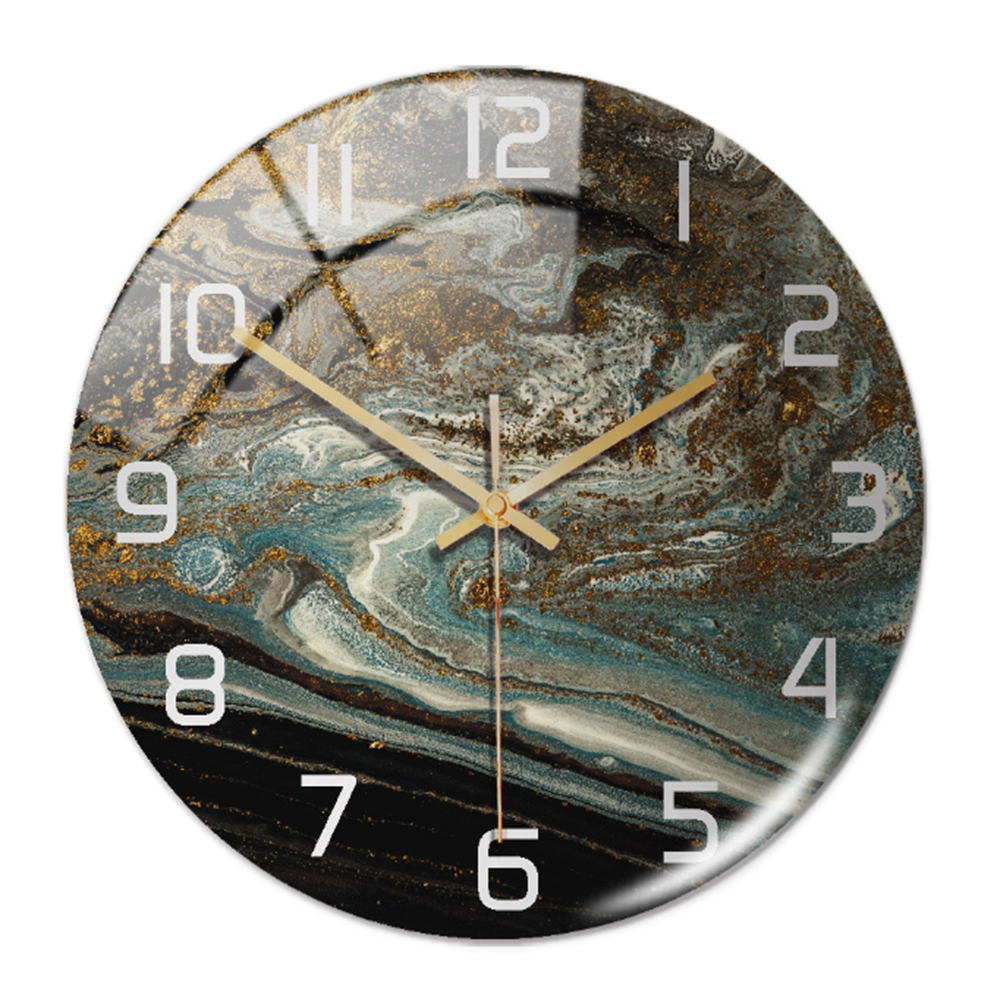 Modern round wall clock with faux marble pattern, brings an elegant touch to walls.